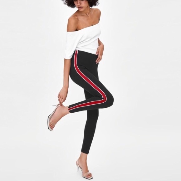 leggings with red side stripe